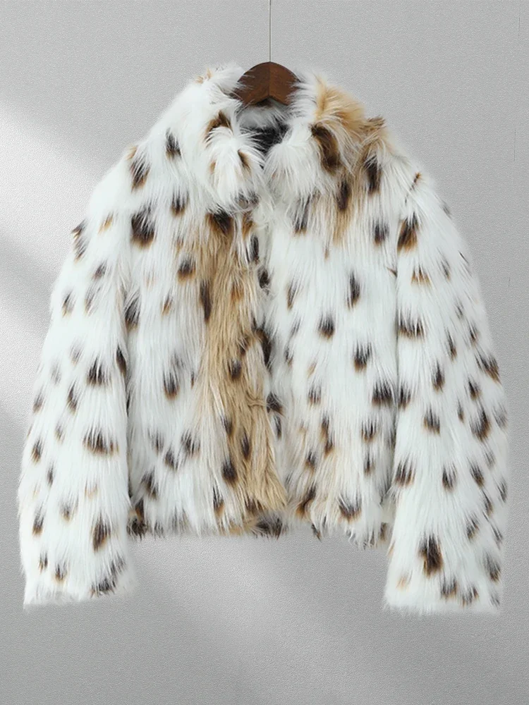 เสือดาวพิมพ์แขนยาวFurry Faux Fur Coatแฟชั่นหนาเสื้อแจ็คเก็ตสตรี2024ใหม่หญิงสํานักงานStreetwears