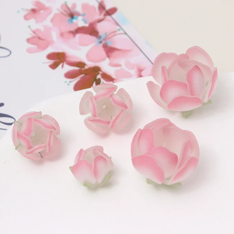 Summer style 50pcs/lot color print cartoon rose flowers shape acrylic florals beads diy jewelry earring/garment accessory