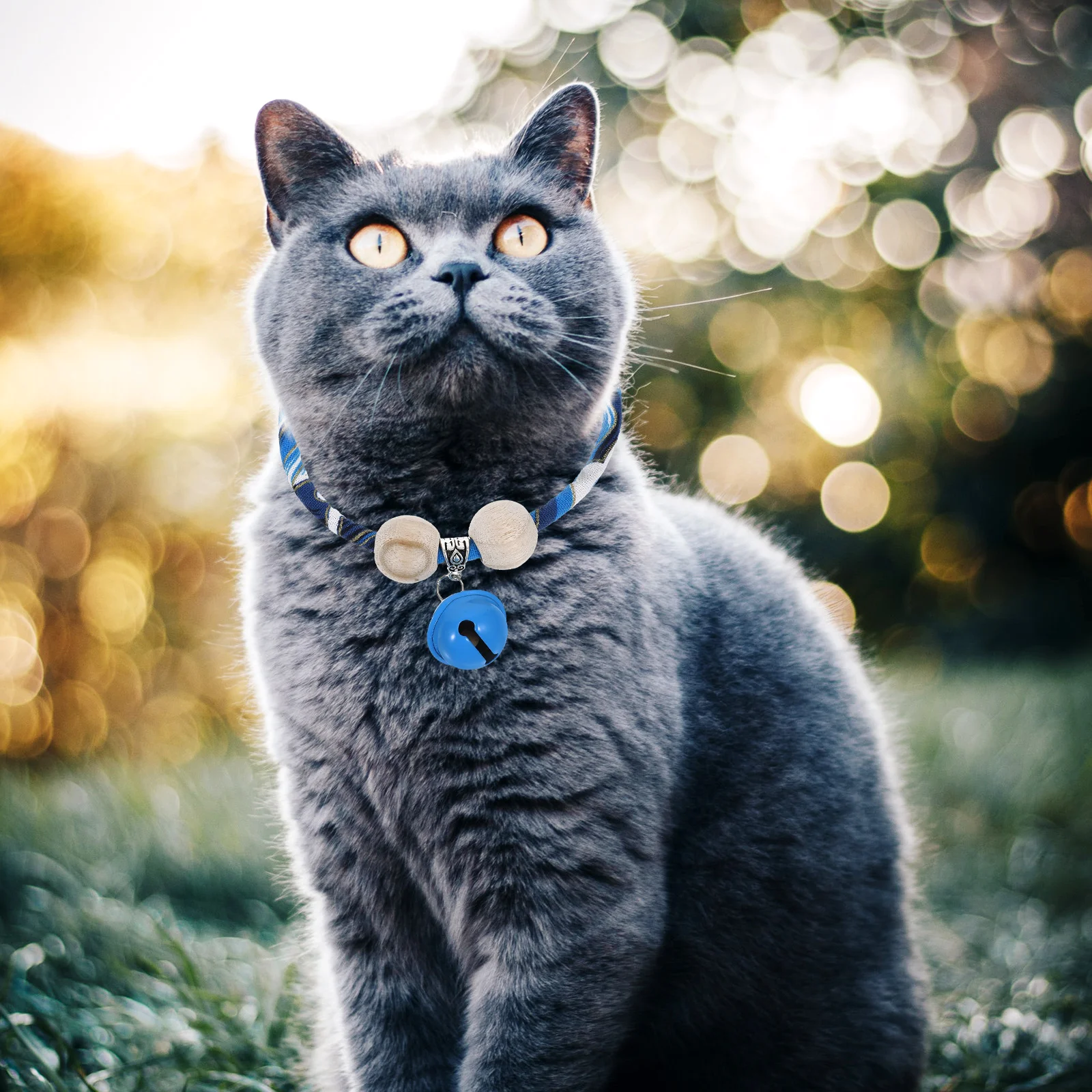

Pet Collar Cat Bell Breakaway Adjustable Wood Blue Kitten Boy Cotton Tassel Blessing Pendant Bracelet Dog Bowtie
