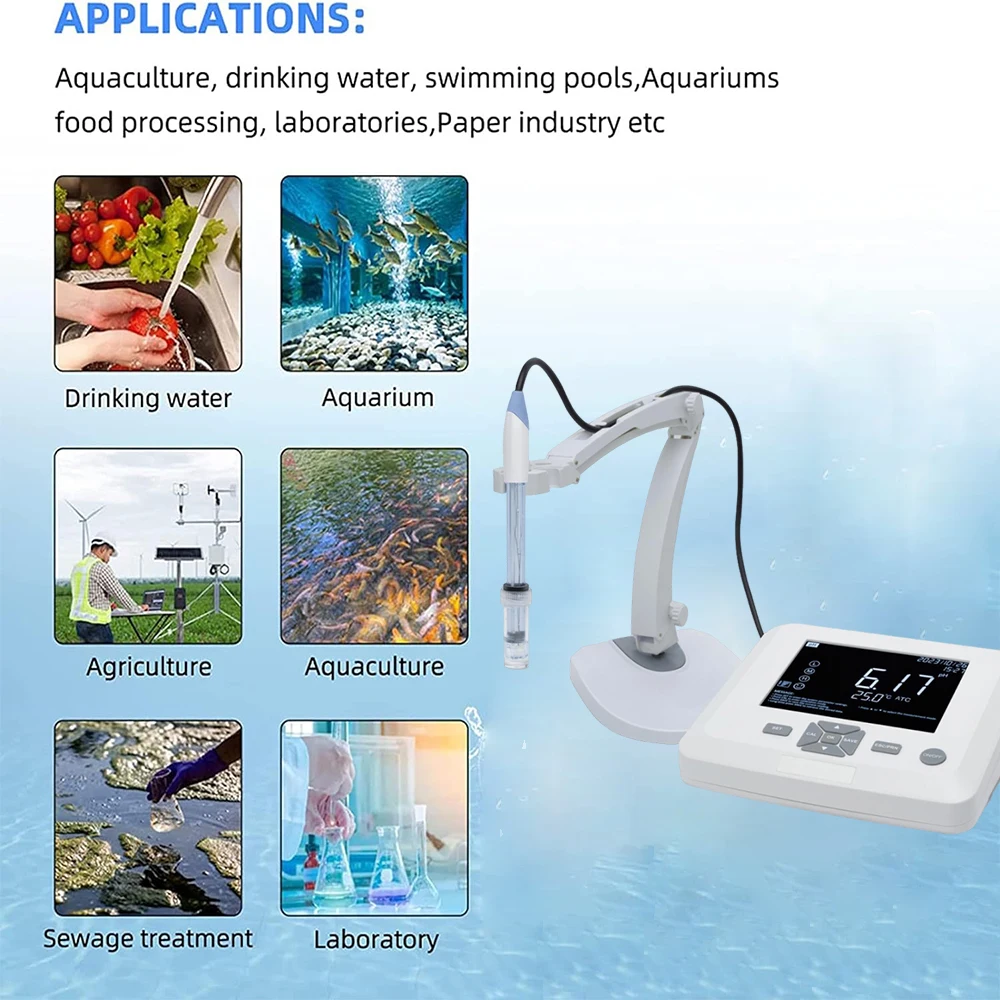 IKEME Laboratory pH Meter Multi-Parameter Water Quality Analyzer with EC/DO/PC/CD/PD/PCD Dissolved Oxygen for Swimming Pool