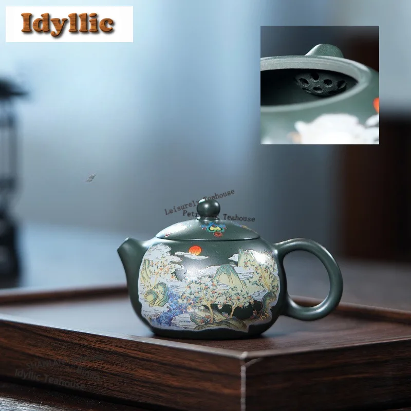 170ml Classic Yixing Purple Clay Teapots Handmade Colour Enamels Xishi Pot Raw Ore Green Mud Kettle Zisha Tea Set Supplies Gift