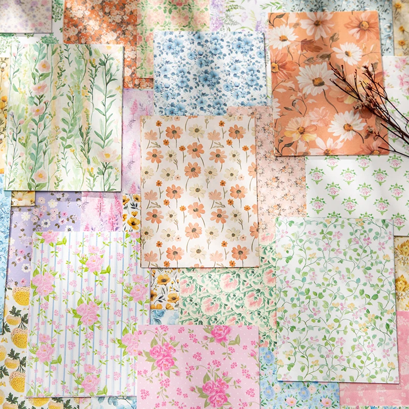 Floral Notes Series Vintage Flower Pattern Landscape Material Paper Creative DIY Junk Journal Collage Scrapbook Stationery