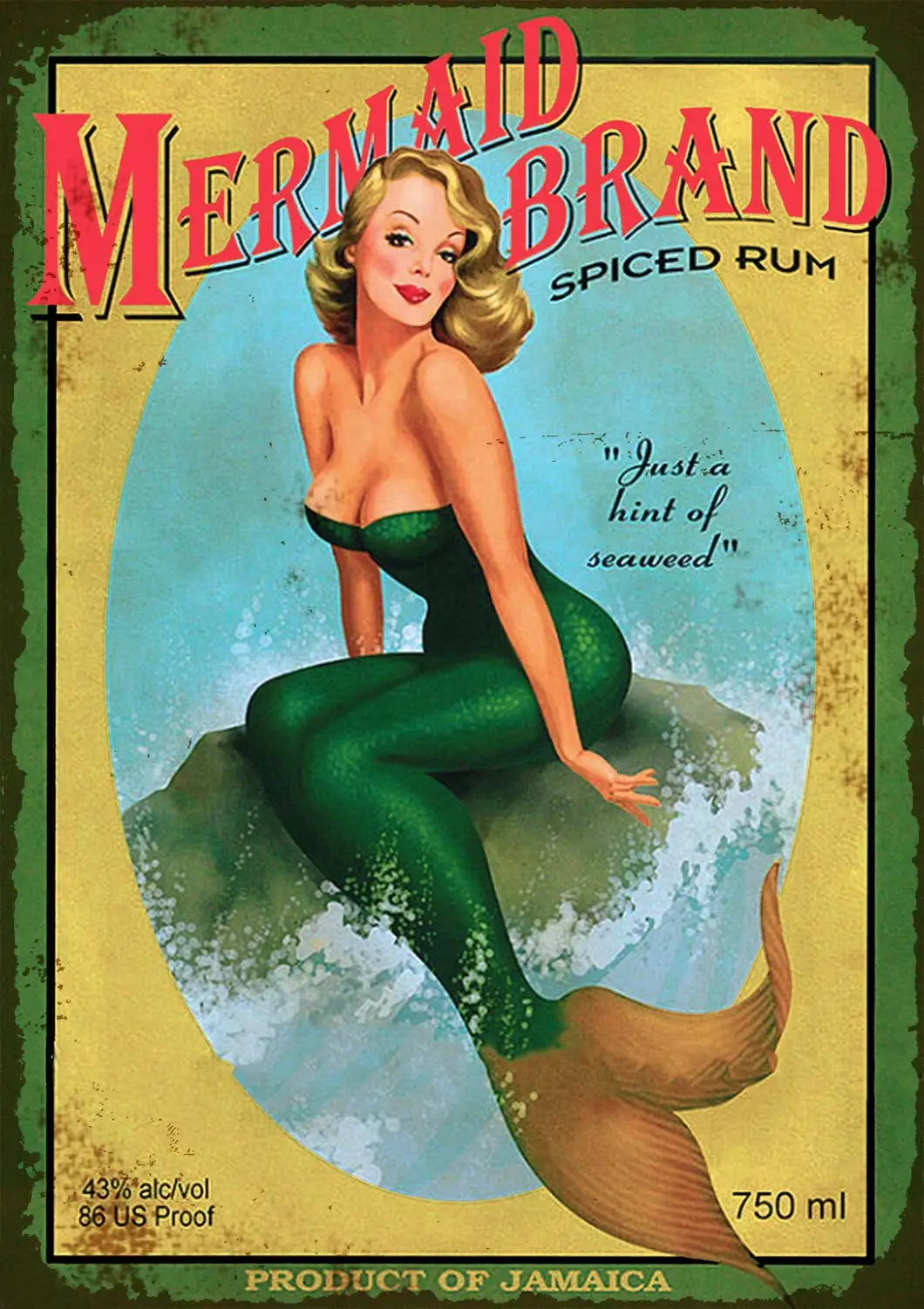 Sylty Vintage Pin-Up Girl Mermaid Jamaica Rum Jamaican Wall Art Funny Metal Tin Sign 8X12 Inch