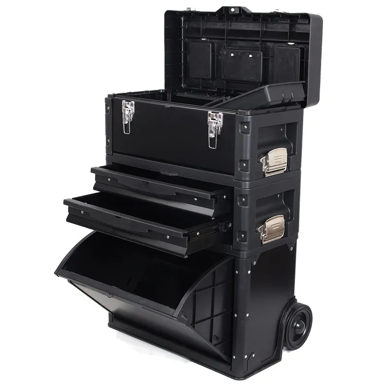 YJQ tie rod toolbox Multifunctional three-layer combined tie rod hardware toolbox with movable wheel