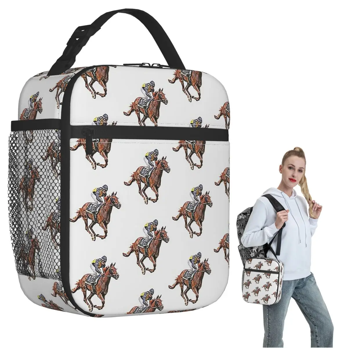 Horse Racing Insulated Lunch Bag for Women Children Leakproof Food Boxes Thermal Lunch Box Tote