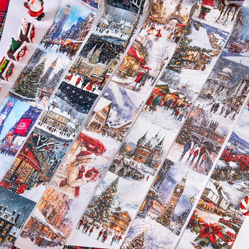 1 rolo/2 rolo de fita washi de fundo de tamanho grande da série cidade de natal 6 estilos perfeitos para suprimentos de colagem de decoração