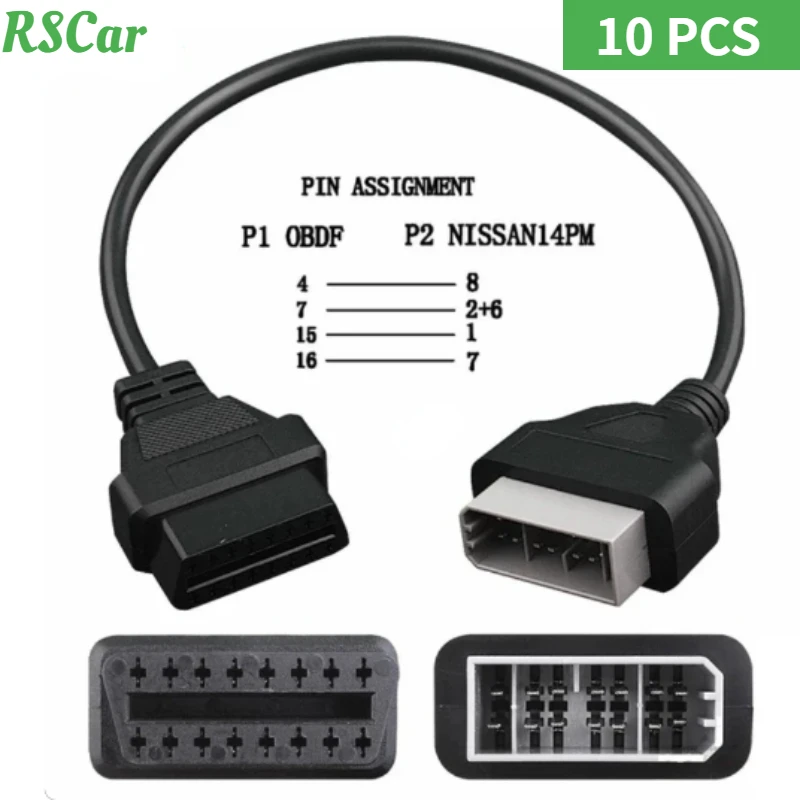 

10pcs Latest for Nissan 14 Pin OBD1 To 16 Pin OBD2 for Nissan Cable Car Diagnostic Connector 14Pin OBDII Adapter Connection Line