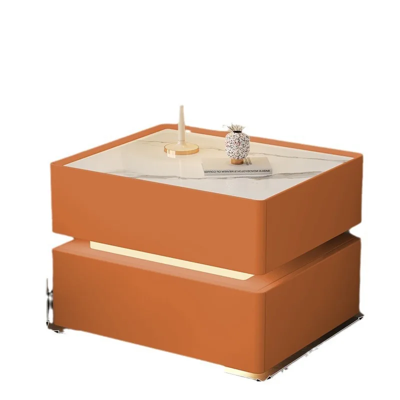 

Solid wood smart bedside table simple modern rock slab bedroom home light luxury free installation bedside table