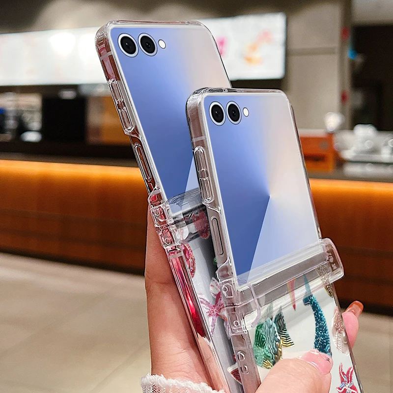 دولفين الحوت نمط واضح قضية الهاتف لسامسونج غالاكسي Z فليب 7 6 5 4 3 للطي غطاء الكمبيوتر لسامسونج Z Flip7 FE Flip6 Flip5 #6