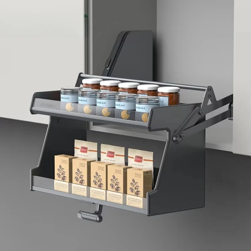 

Aluminum Modern Drop-Down Basket Cabinet Hardware Kitchen Lift Storage Rack Aluminum Lift Basket