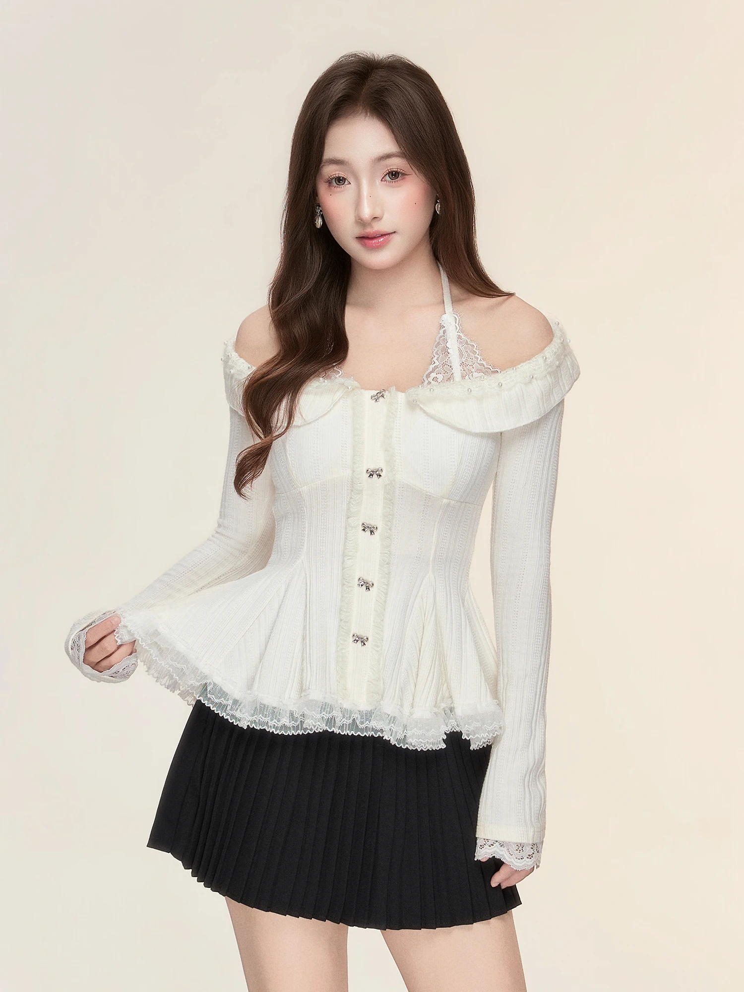 

Ele Long Sve V-Ne Slimming irt Women's Cotton Blend IcyNude Store Hanging Ne Design Spring New Sle