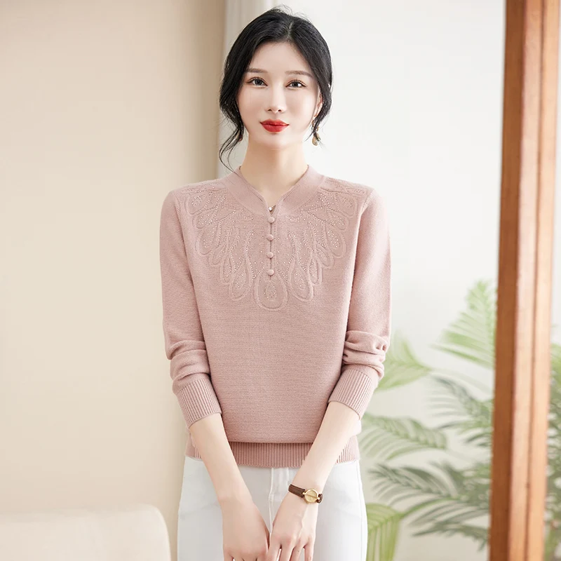 

Faionable Thin Knitted Long Sve Mommy Autumn Top Base Layer irt for Middle-Aged And ly Women Straight Cut Polyest...