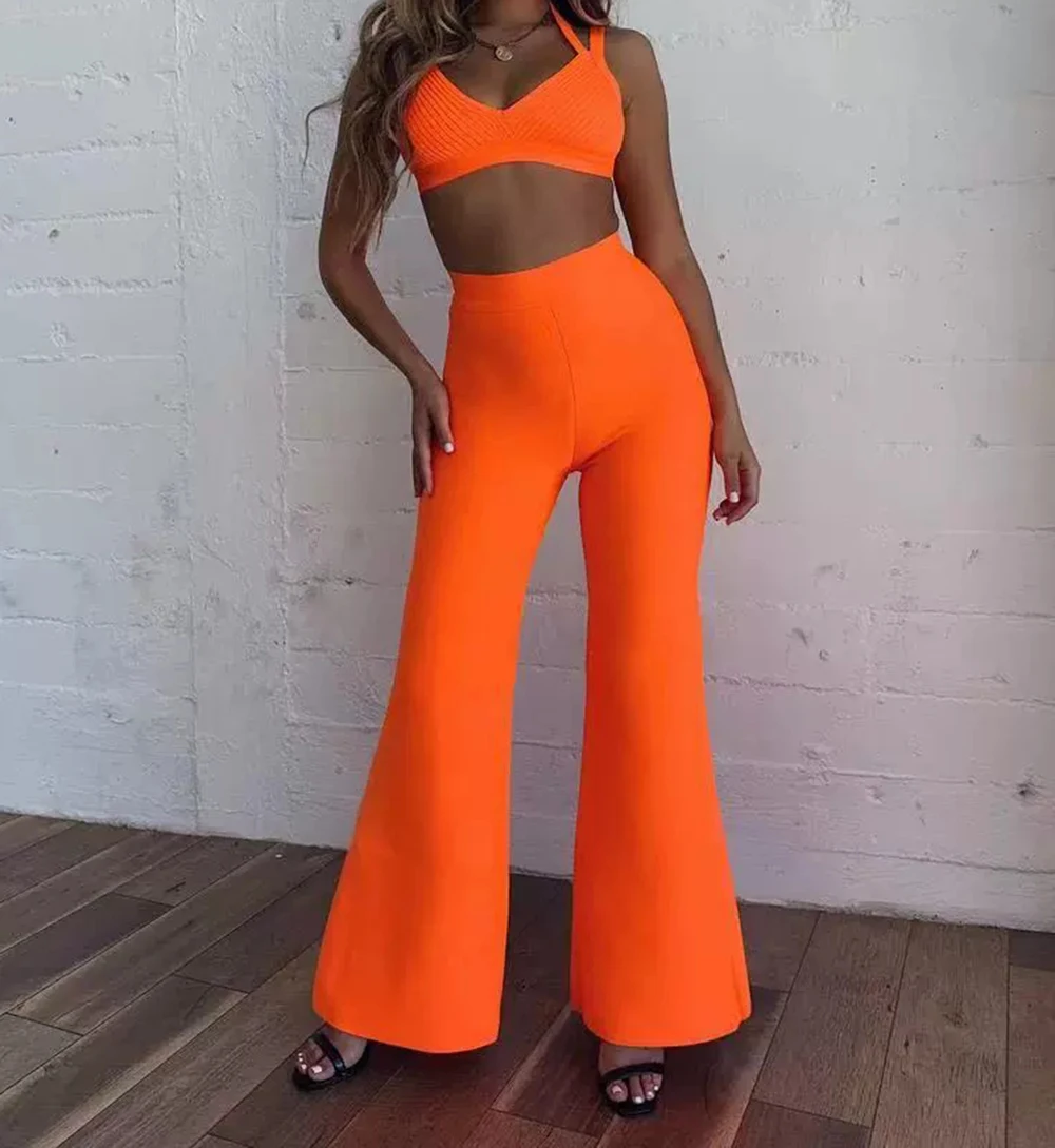 

Hot selling foreign trade women's summer new sexy fashion tight backless suspender trousers two-piece suit-GZXX1338