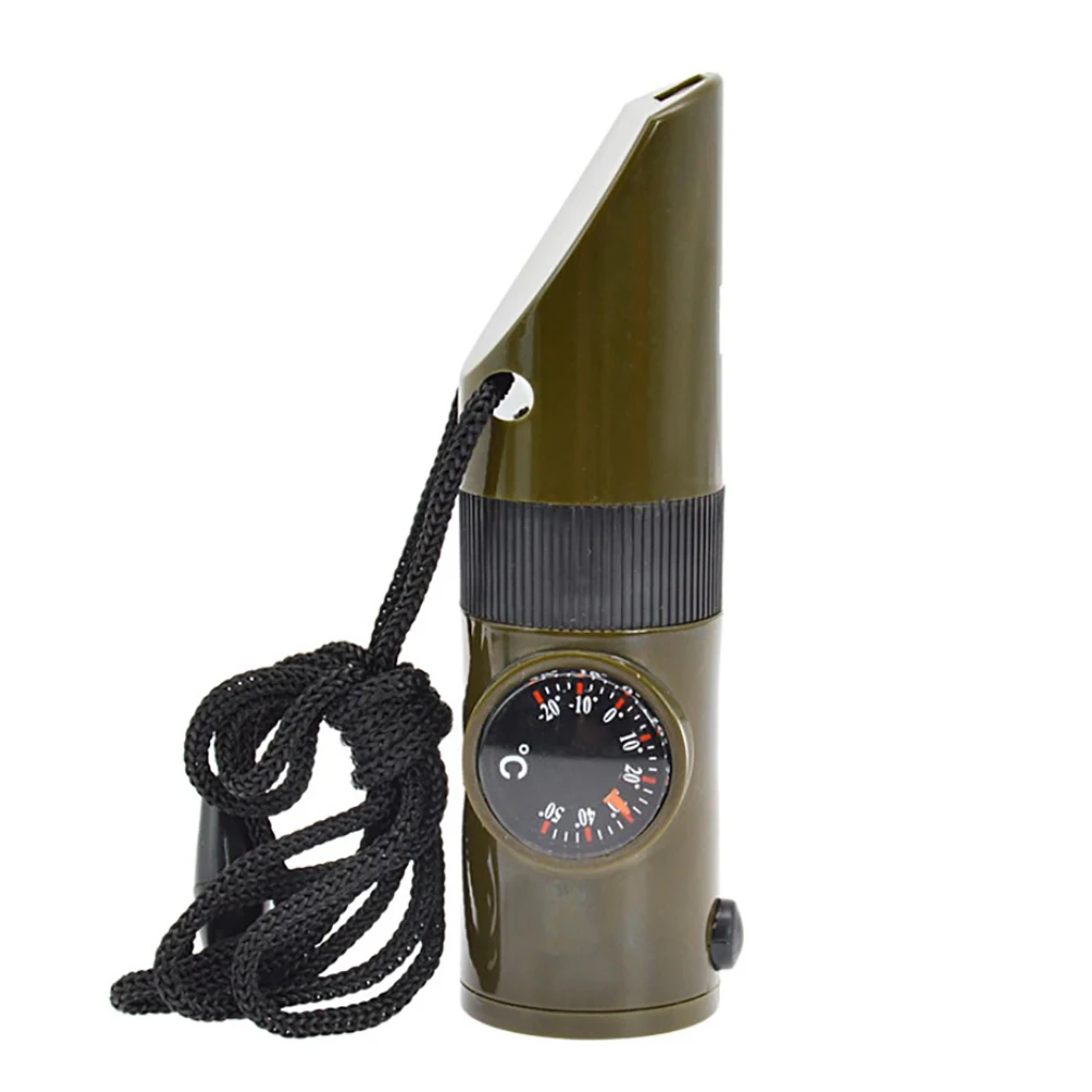 NERIES 7 in 1 Survival Emergency Whistle LED Light Compass Thermometer Megaloscope Portable Pointing Accuracy Safety Whistles