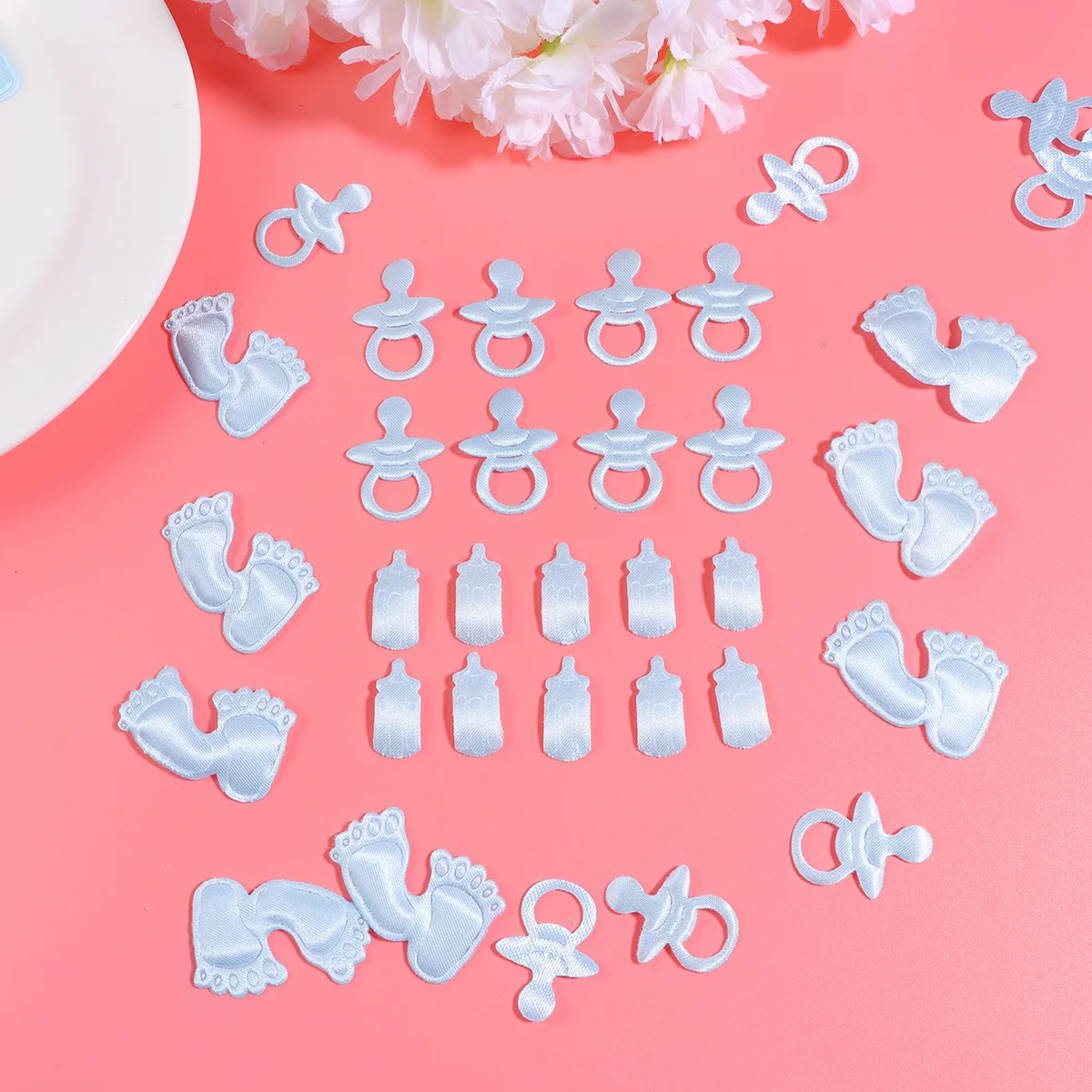 

300Pcs Baby Birthday Confetti Creative Resin Feeding Bottle Footprint Sky Blue Party Scatter Decoration Baby Shower Table Decor