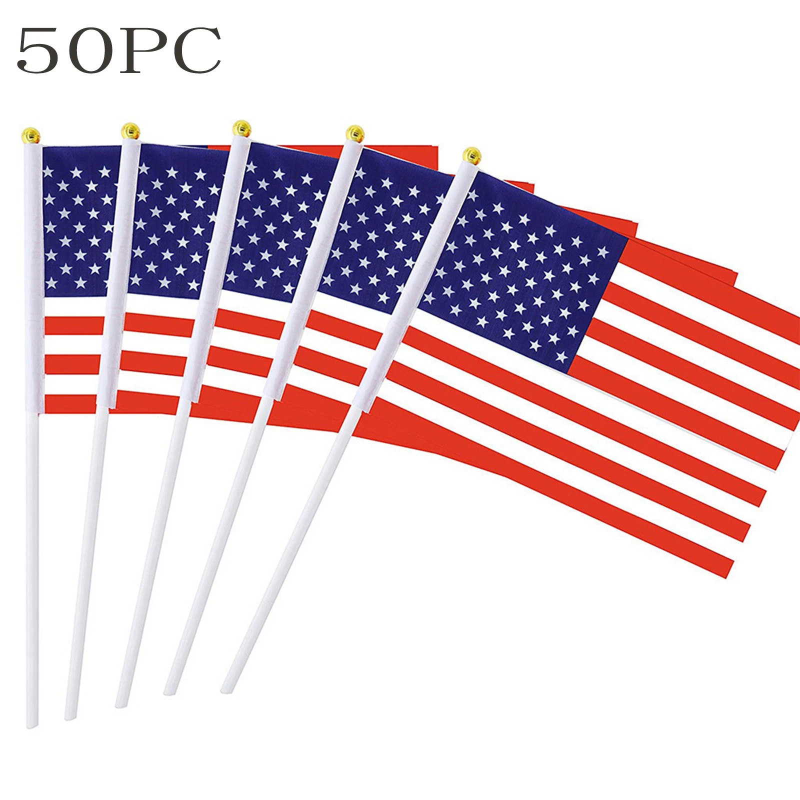 50szt USA Stick Flag, American US 14x21cm HandHeld Mini Flag ensign 30cm Pole United States Hand Held Stick Flags banner W magazynie