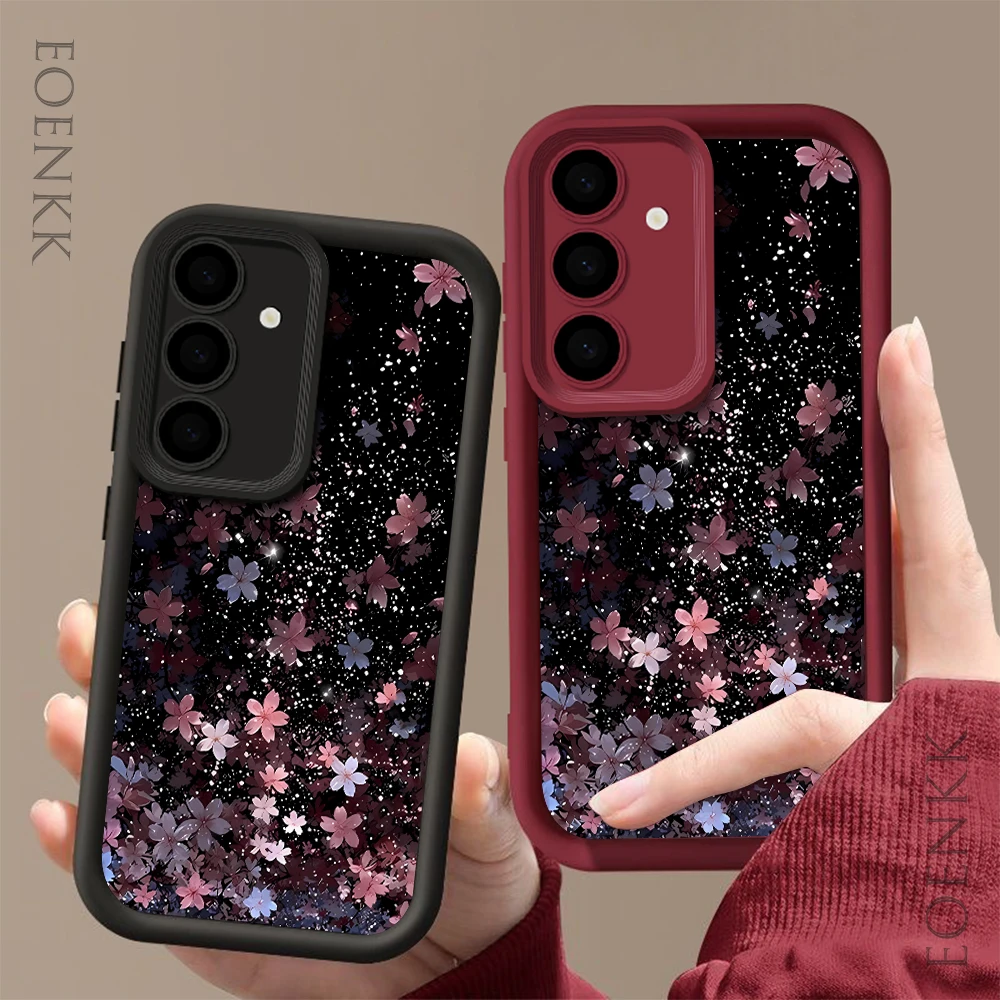 Sakura Leaf Silicone Phone Case For Samsung Galaxy S23 S22 S21 S25 S24 S20 Ultra FE A35 A15 A25 A55 Note 20 Plus 5G Soft Cover