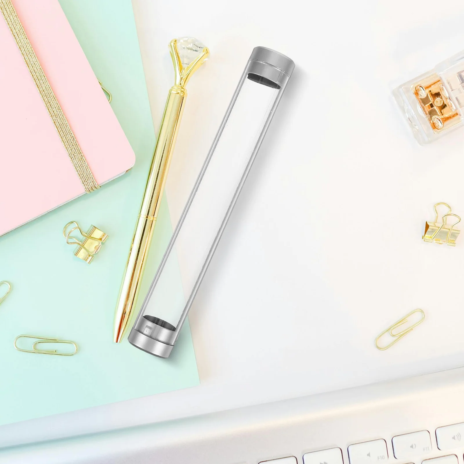 

6Pcs Cylinder Pen Holder Transparent Plastic Pen Storage Case for School Office Signature Ballpoint Pens Organizer