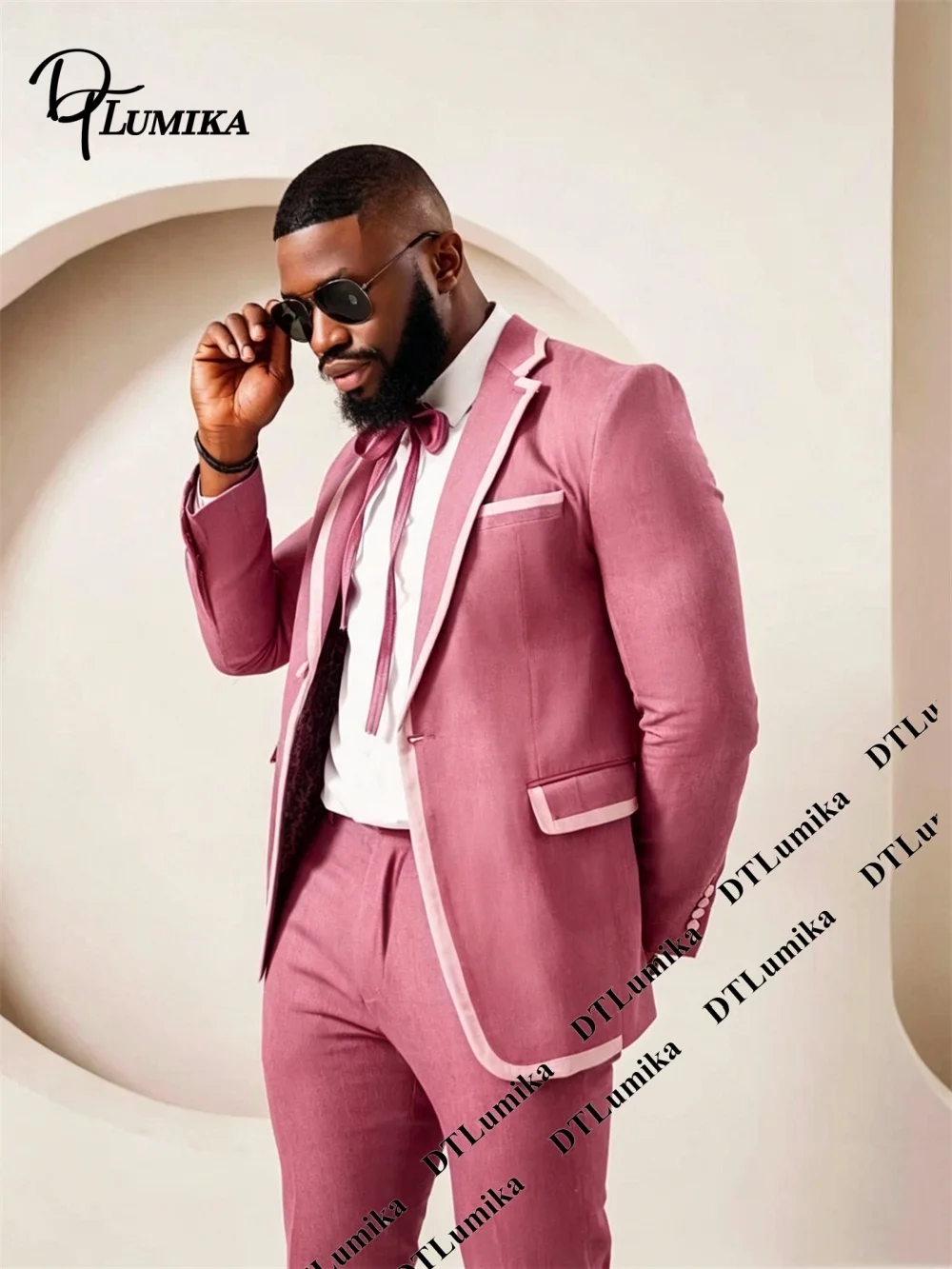 DTLumika Custom Contrast Trim Men’s Suit (Blazer + Trousers) Slim Fitting Wedding Groom Suit Jacket Pants Two Pieces Set for Man