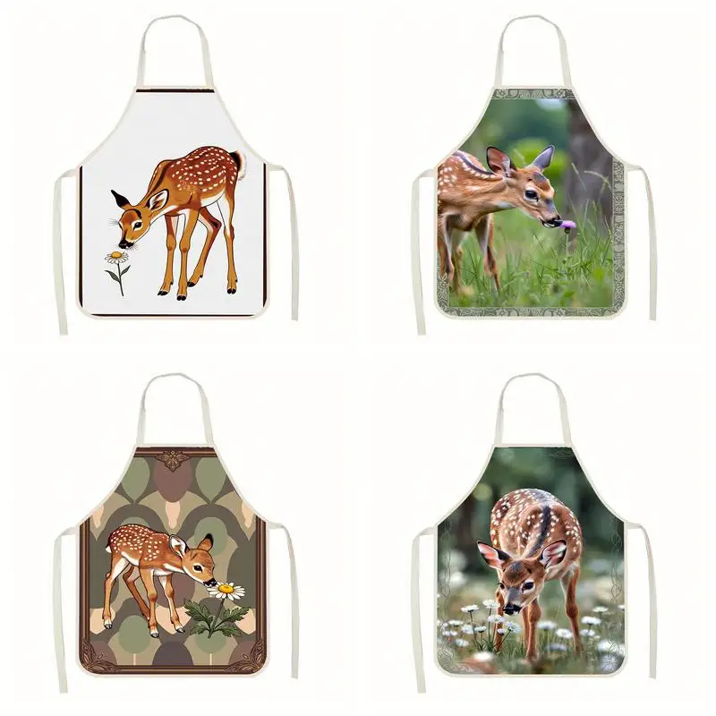 

Фартук с рисунком оленя, льняной фартук, подходит для приготовления пищи на кухне, общения родителей и детей, рисования и других мероприятий.