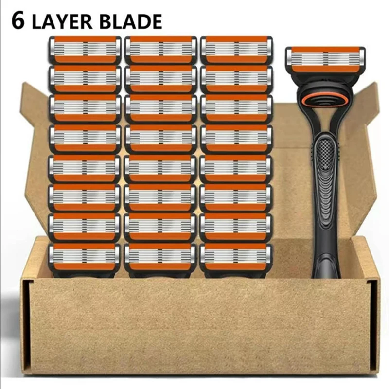 Maquinilla de afeitar/cuchillas de repuesto Manual para hombre de 6 capas, soporte de maquinilla de afeitar de 5 capas, lavable, herramienta de depilación de acero inoxidable