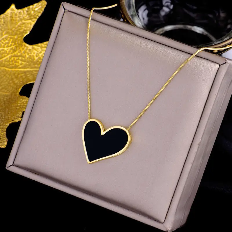 316L Stainless Steel New Fashion Upscale Jewelry Minimalism Love Heart Charms Snake Chain Choker Necklaces & Pendants For Women