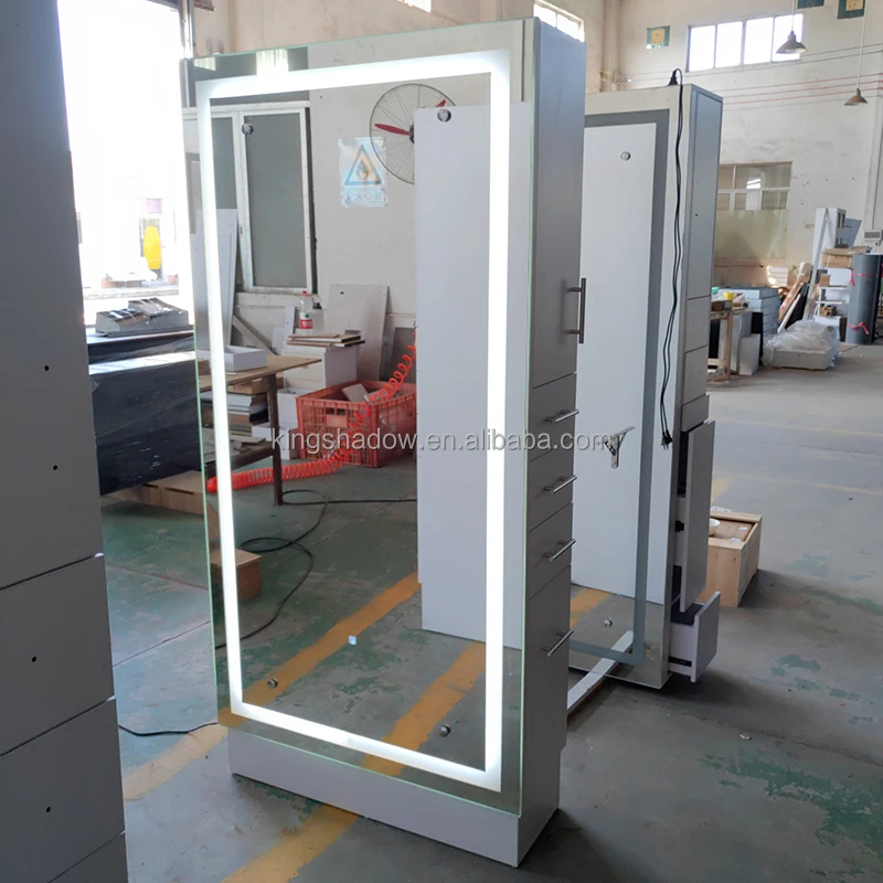 3 Mirrors Set, Salon Hairdresser Styling Makeup Mirror with LED Lights, Single Sided Wall Mounted Vanity Mirror for Barber Shop