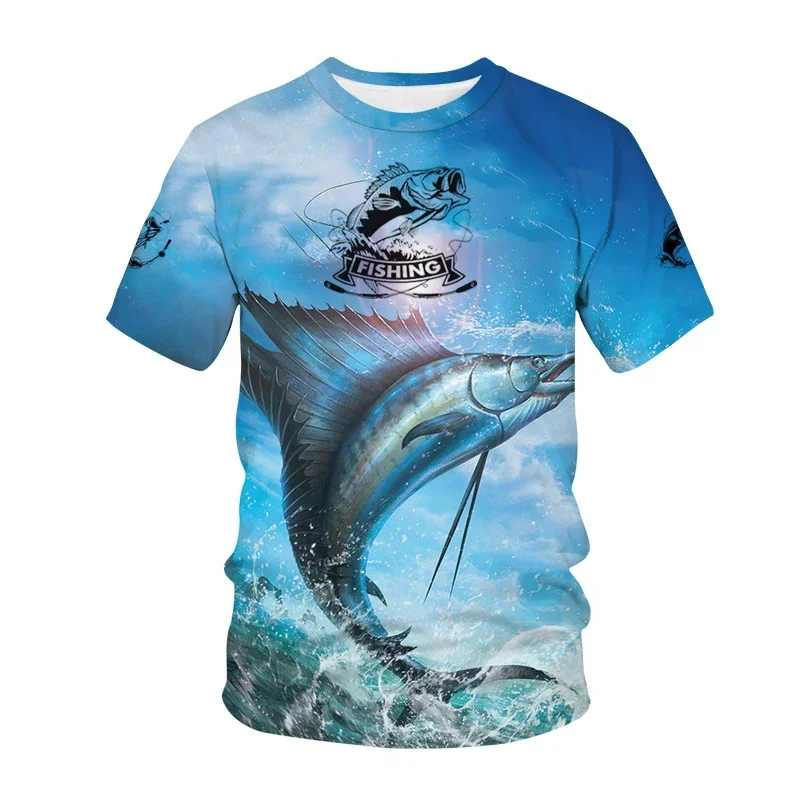 Fashion New Deep Sea Fishing 3D Printed T-shirt Outdoor Fisherman O Neck Short-sleeved Y2k Shirt Men\'s and Women\'s Hunting Tops