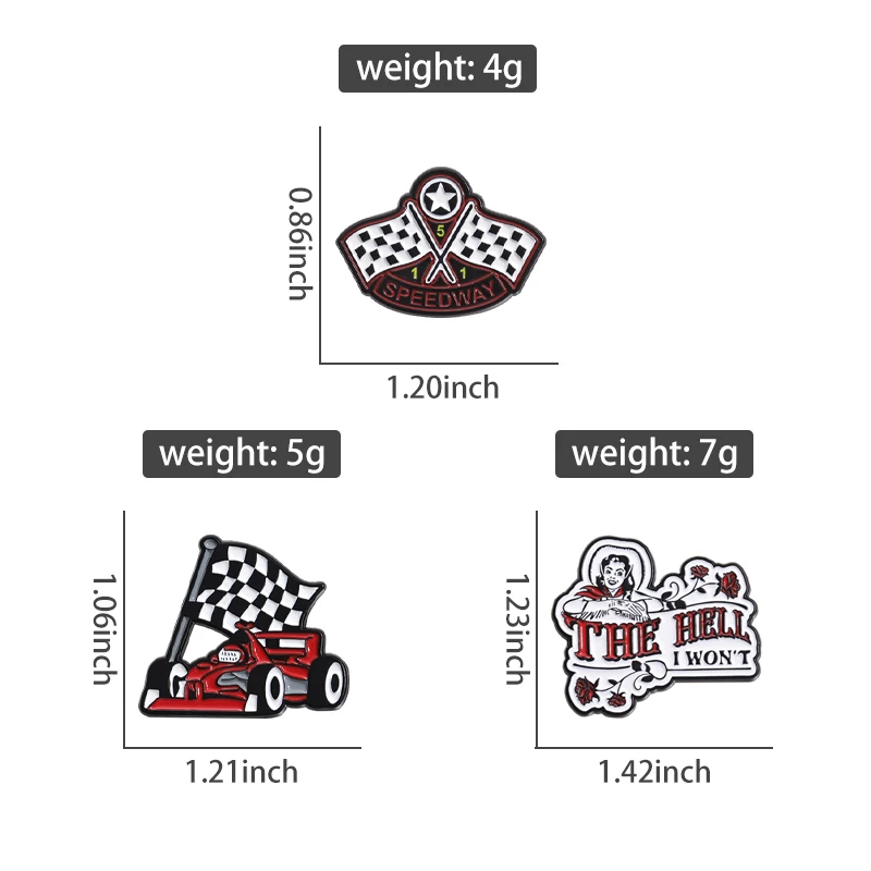 Racing Car Winners Flag Brooch Enamel Pins Funny Creative THE HELL I WON'T Brooches Clothes Lapel Badges Jewelry Accessories