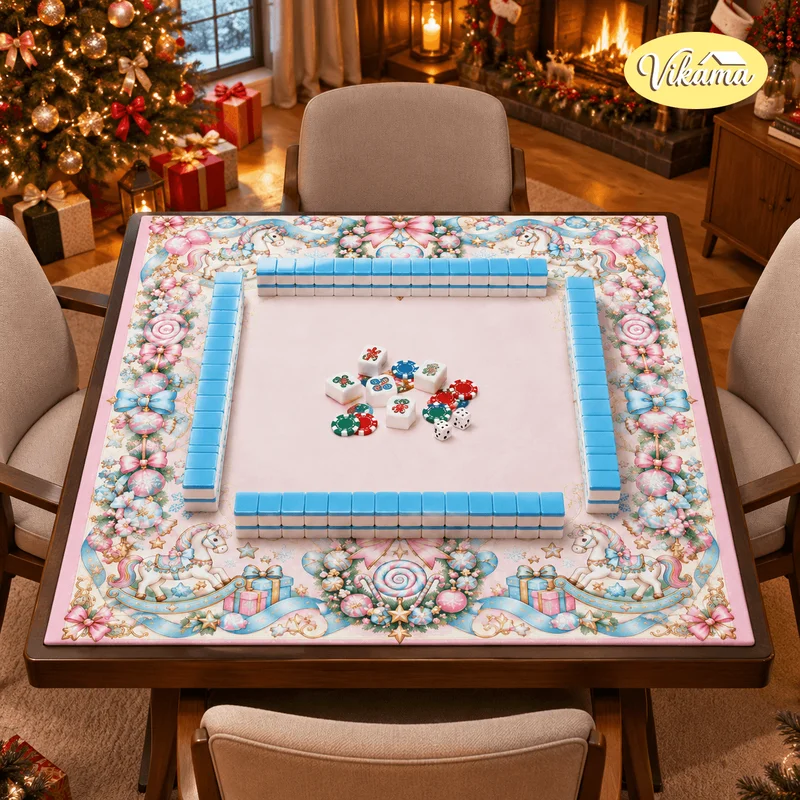 Christmas Unicorn Mahjong Table Mat Non Slip Washable Table Cover for Kids Family Game Night Holiday Gift