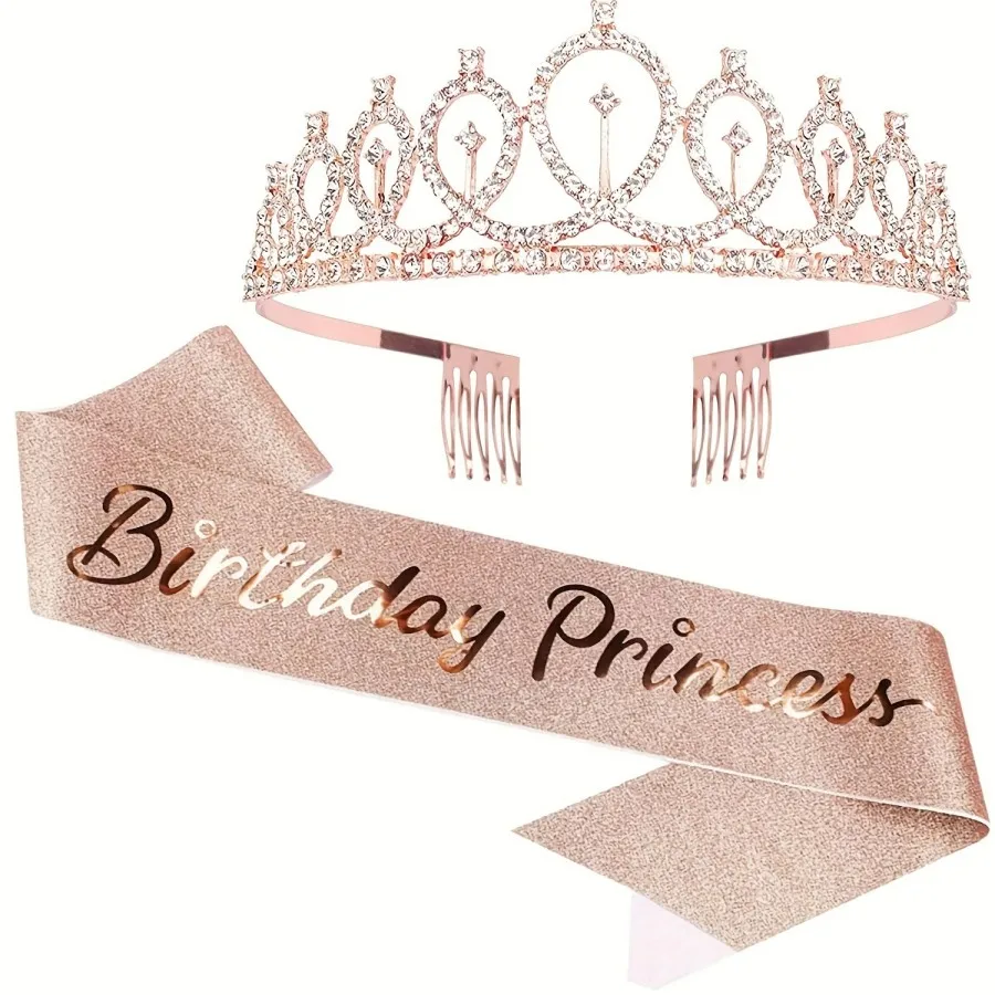 Geburtstags-Tiara Krone Geburtstags-Prinzessinnen-Schärpe Frauen Mädchen Party-Dekoration Geschenke Geeignet für Jedes Alter Geburtstagsdekoration – Detail 4