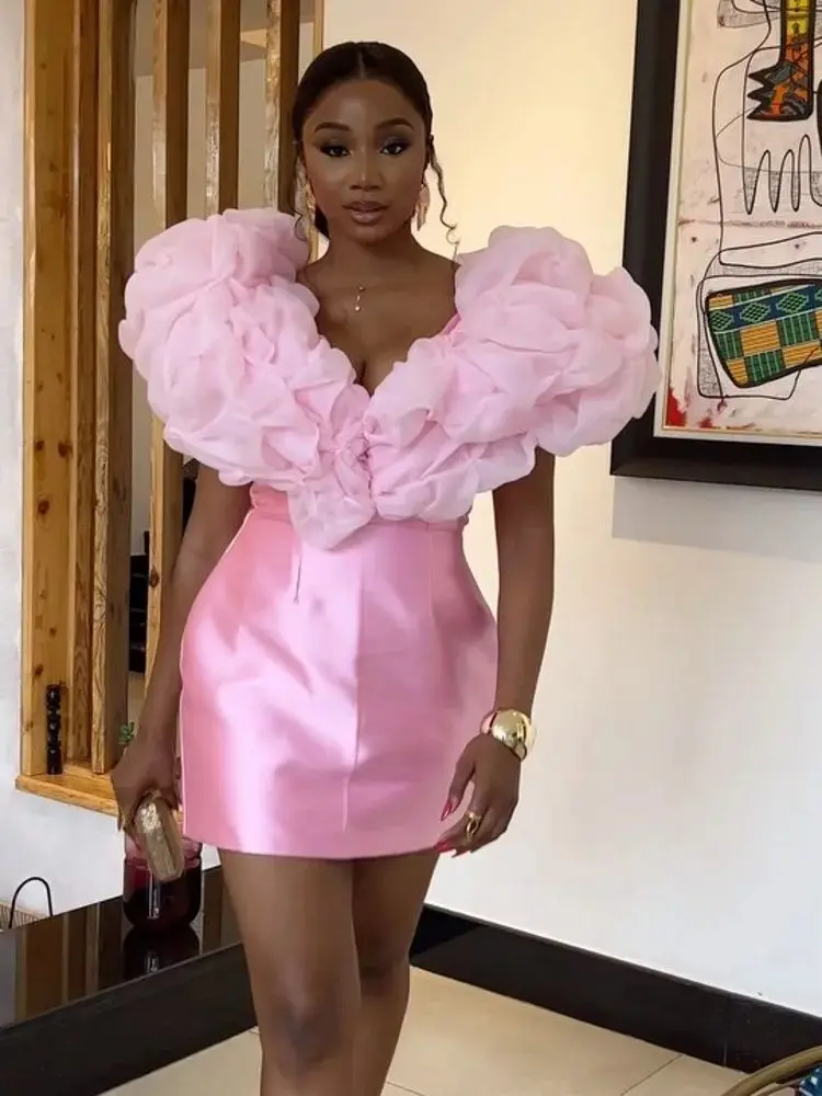 2026 Pretty Pink Sheath Mini Maxi Dress Tiered Ruffles Short Cocktail Dress for Birthday Date Party Sexy Elegant Women's Gown