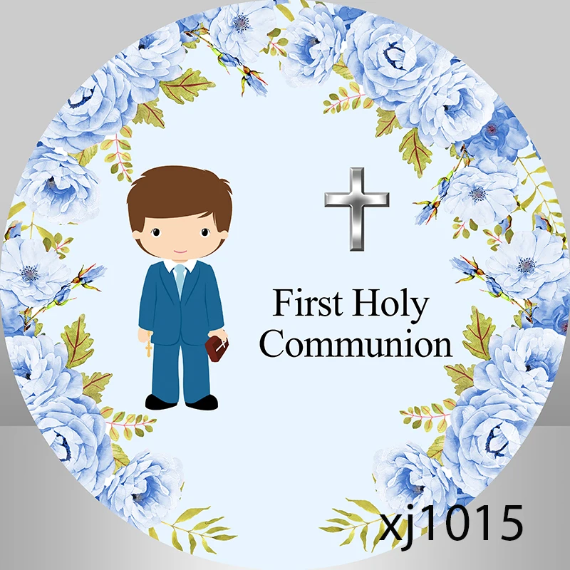 Mi Primera Communion خلفية مستديرة زهور زرقاء للأولاد معمودية أول حفلة مقدسة خلفيات تصوير مخصصة #2