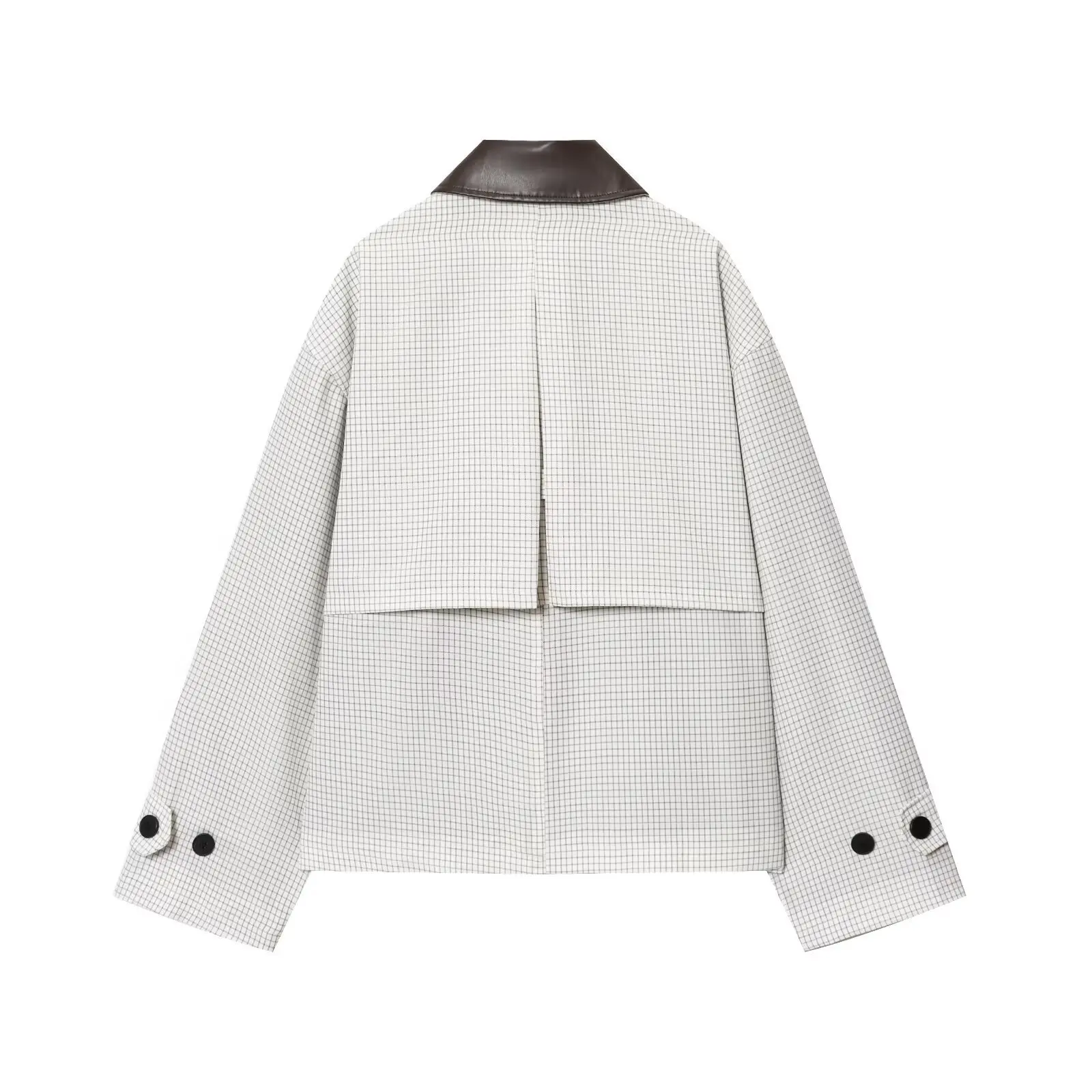 เสื้อแจ็คเก็ตสไตล์ยุโรปและอเมริกา ลายสก็อตตัดกัน แต่งปกหนัง แจ็คเก็ตกันลม ทรงหลวม สไตล์ใหม่