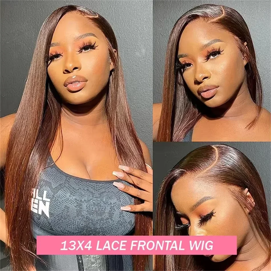 #4 Chocolate Brown 40 46 inch Long Lace Front Straight Human Hair Wig Colored Wig 13x4 13x6 HD Transparent Lace Full Frontal Wig