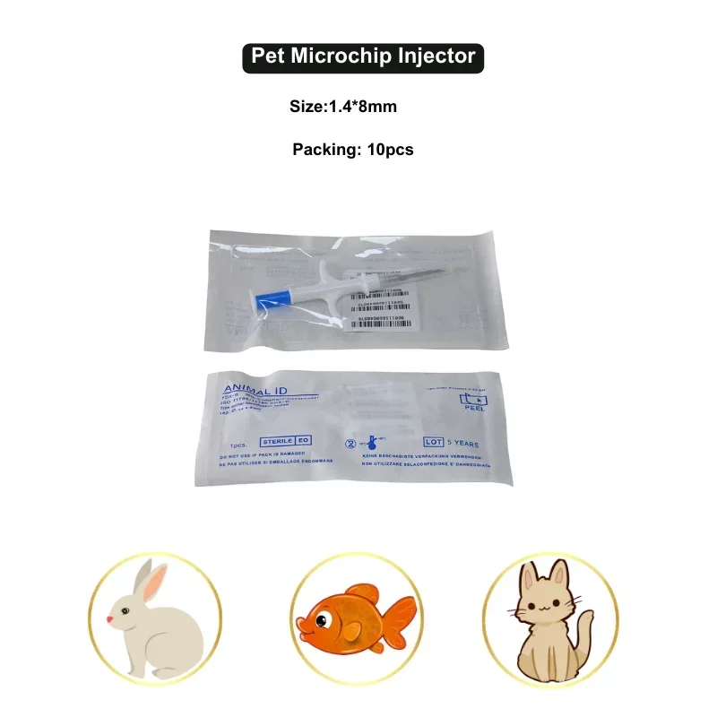 10pcs Biochemical Smart Card Rfid Tag 1.4*8mm with Applicator for Dog Pet Identification