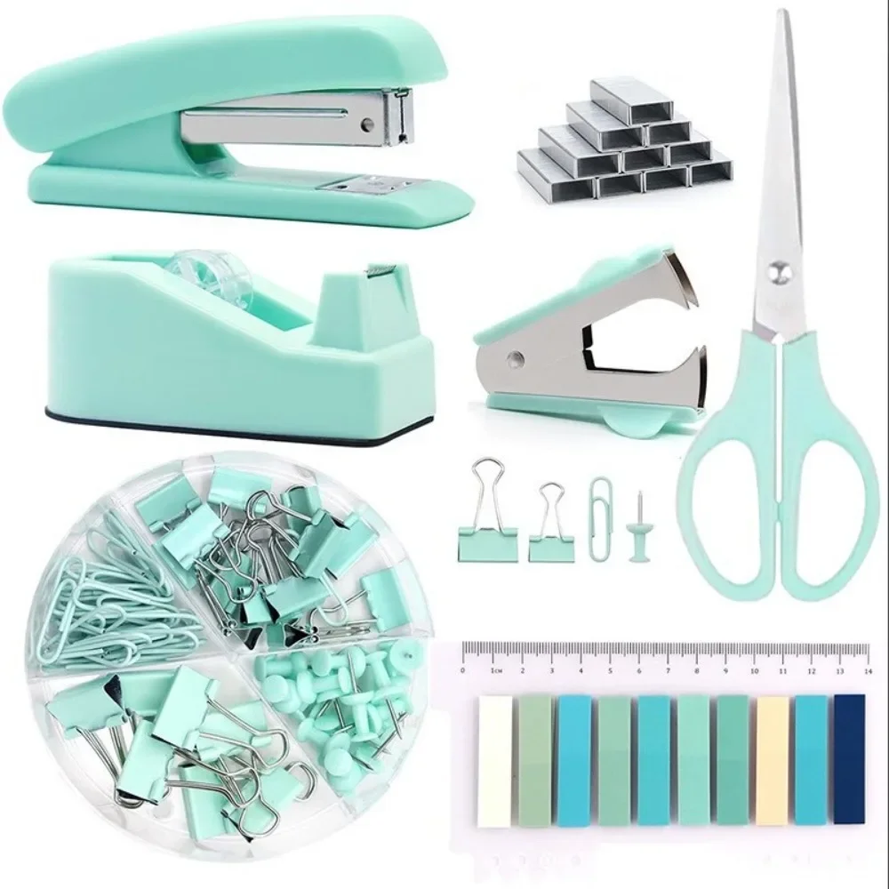 Kawaii Macaron Stationery 1Set, Cute Stapler & Tape Holder Combo, Aesthetic Desk Accessories, Back To School Gift for Students