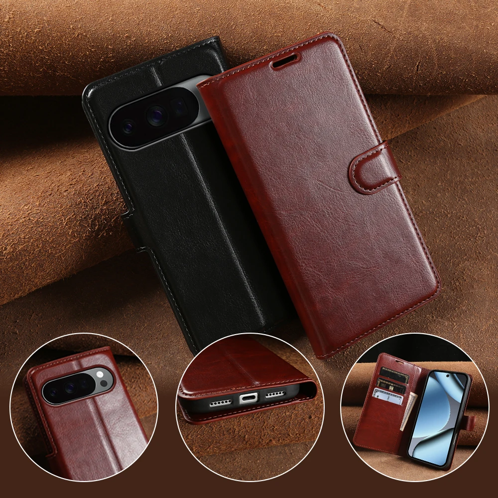 

Premium Crazy Horse Leather Flip Case For Google Pixel 10 Pro XL 10A 10 A Phone Wallet Case Cover Pixel10 10Pro XL Coque Funda