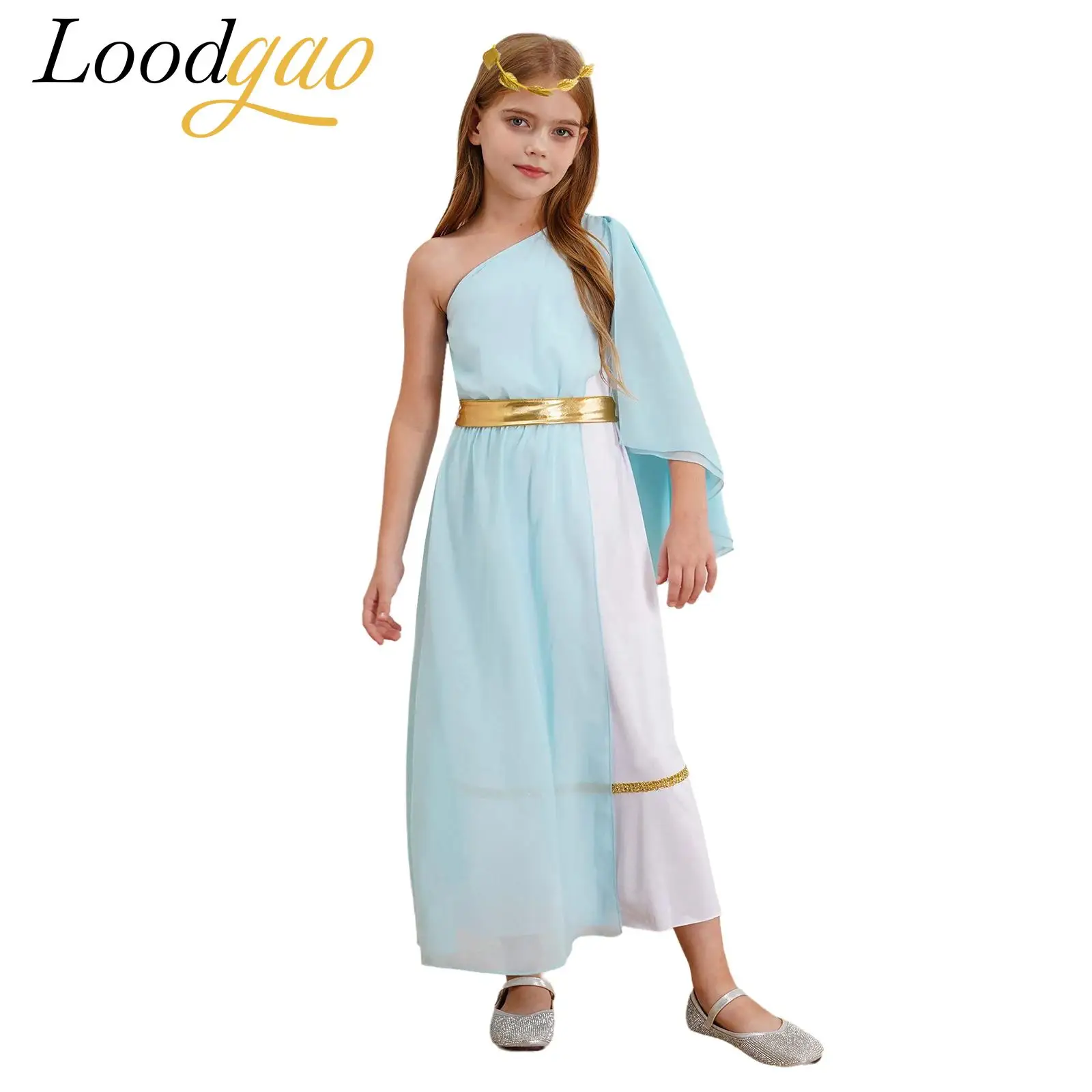

Girls Cosplay Ancient Greece Princess Toga Costume Greek Roman Queen Grecian Dress with Headband Festival Costumes Vintage Dress