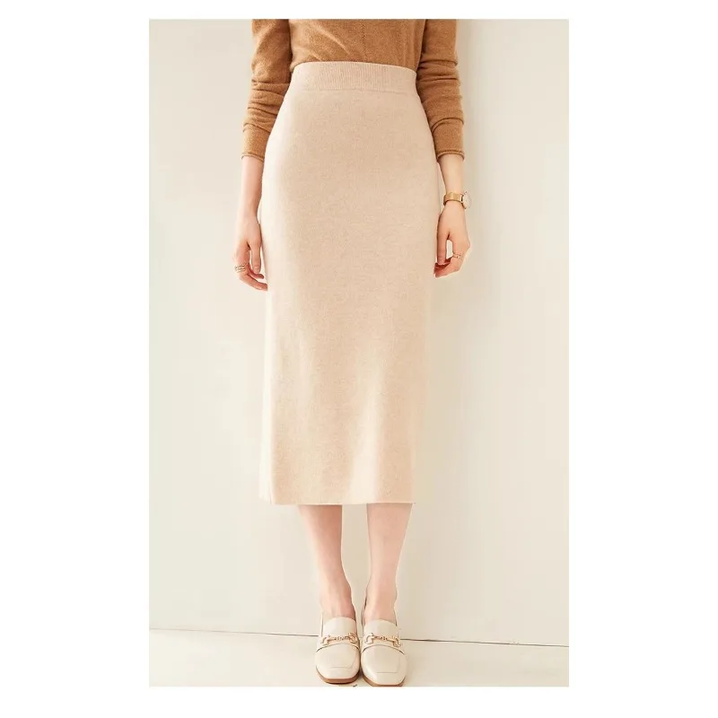 

Модная стильная юбка, женская осенне-зимняя тонкая и стильная трикотажная прямая универсальная юбка средней длины с высокой талией