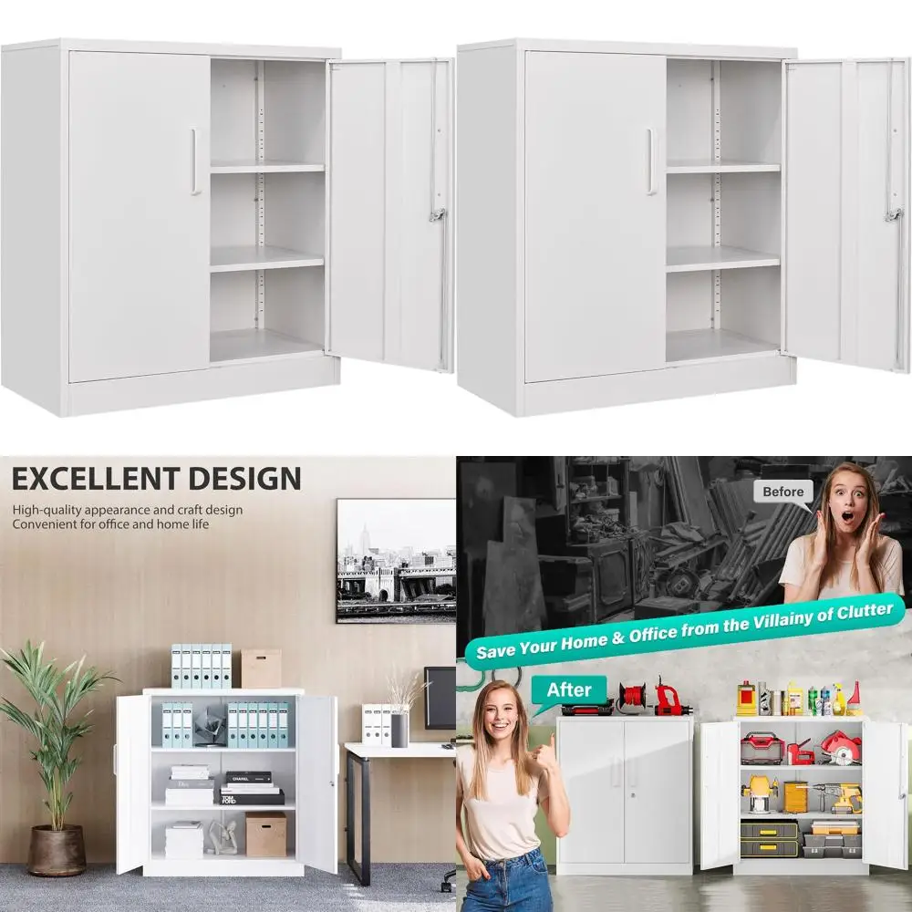 

36 Lockable Metal Storage Cabinet with Doors and Shelves for Home, Office, and Garage Use