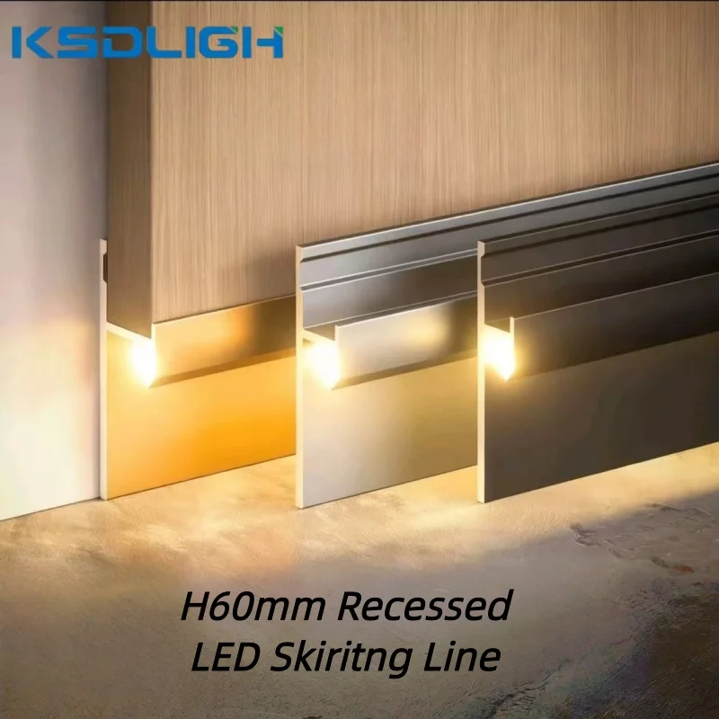 

Алюминиевый профиль для светодиодной подсветки плинтуса H60мм, скрытый, для углов стен, декоративный, алюминиевый профиль для плинтуса