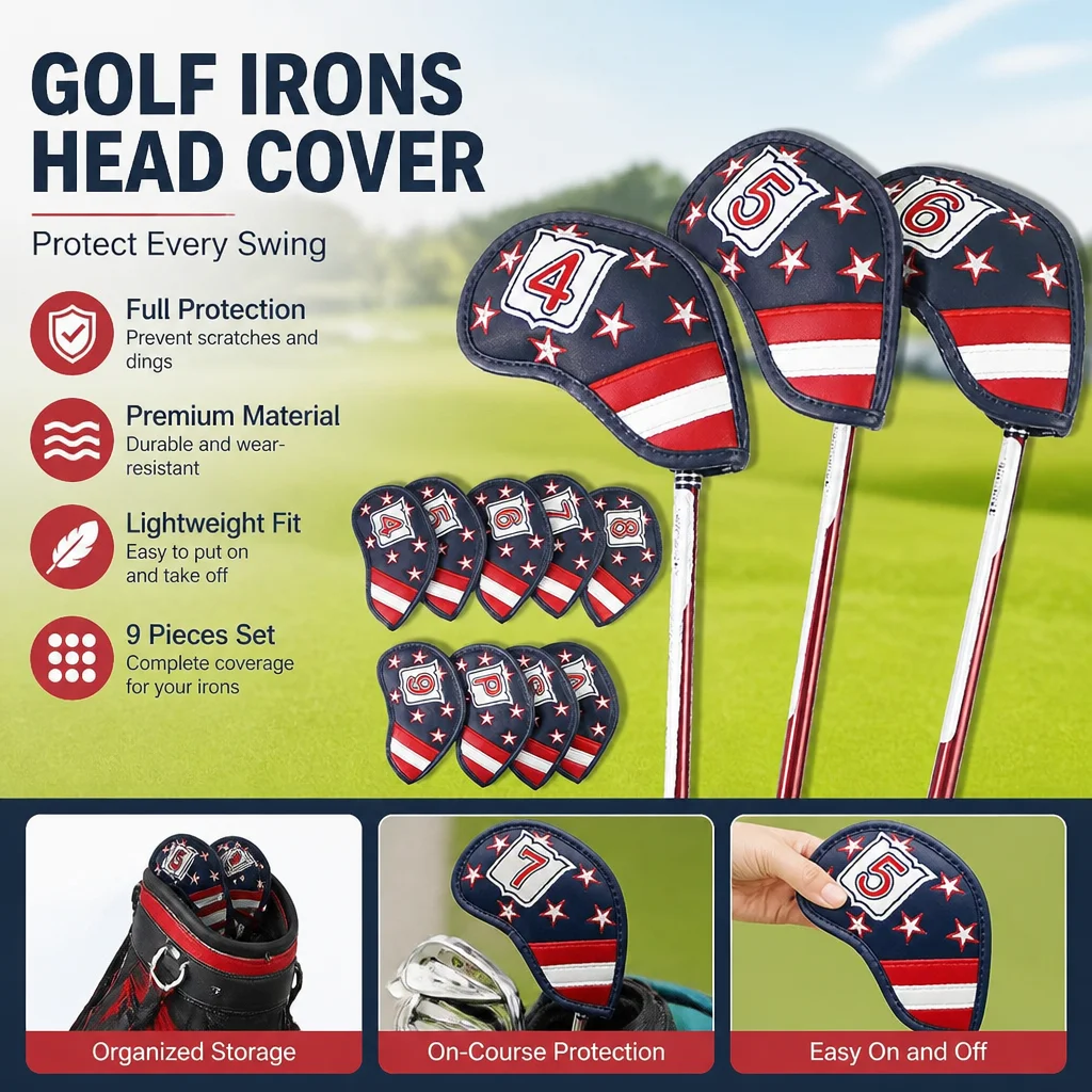 Golf Iron Headcovers Waterproof Professional Golfing Accessories for Men Women Set of 9 L-Shaped Protective Covers Durable