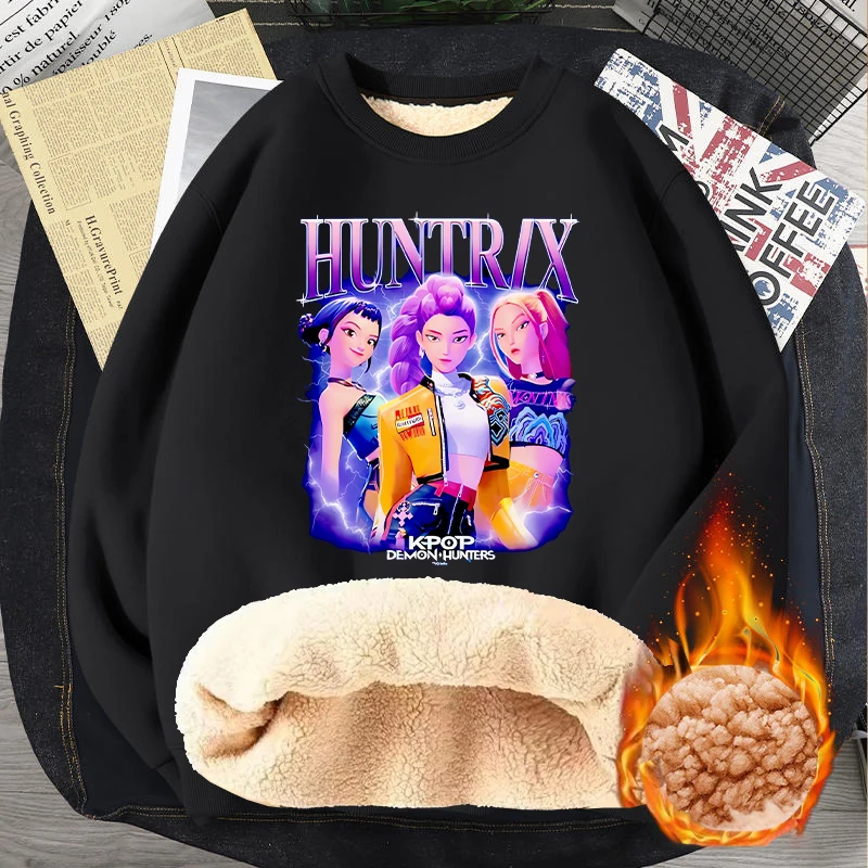 

K-Pop Demon Hunterss Adult Sweatshirt Men Women Fashion Casual Pullover Hoodies Winter Lamb Wool Warm Thick Clothes Tops Gifts