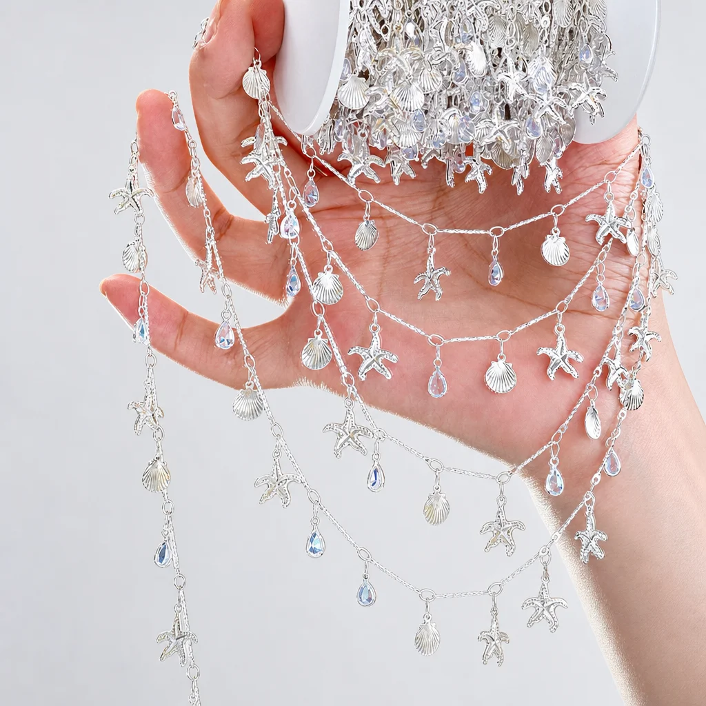 Cadena de Cobre con Incrustaciones de Zirconia en Forma de Estrella de Mar, 1 Metro, para DIY, Collares, Pulseras, Decoración de Ropa, Accesorios para la Fabricación de Joyería