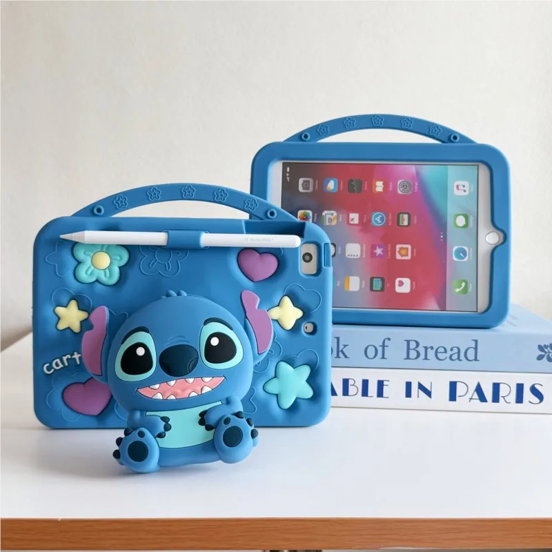 

Cute 3D Cartoon Stitch Shockproof Silicone Kids Tablet Case For iPad 10th Gen 10.9" Air 6 7 8 Pro 11 2026 A16 A19 M4 M3 M2 Cover