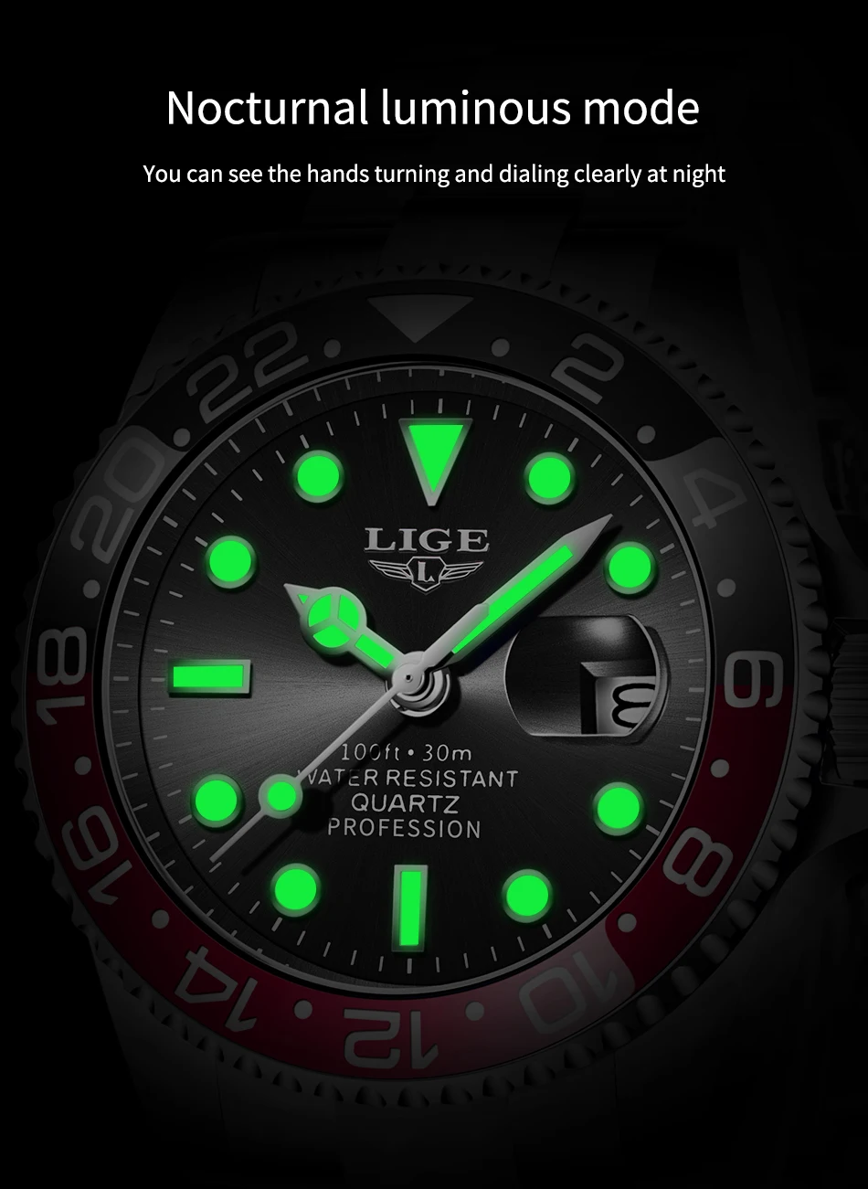 LIGE Top-Marke Mode Herrenuhr Business Luxus Quarz-Armbanduhren Leuchtend Wasserdicht Stahl Sportuhren Herren Geschenke Reloj – Detail 7