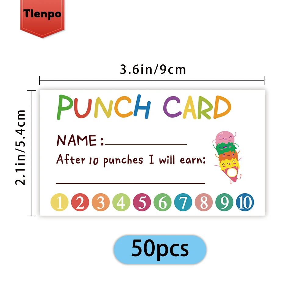 50 Adorable Punch Cards ‘Loyalty Reward Cards’, 3.6X2 inch Teacher, Behaviour Reward Cards, Small Cards, Incentive Punch Cards