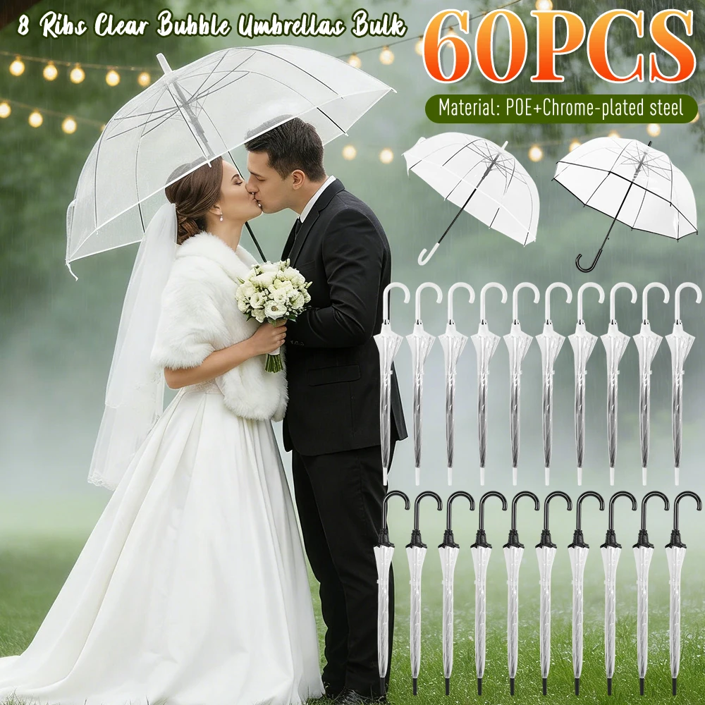 

8 Ribs Clear Bubble Umbrella with Dome Canopy Lightweight Design Wind and Rain Protection for Wedding Party Bridal Favors(60pcs)