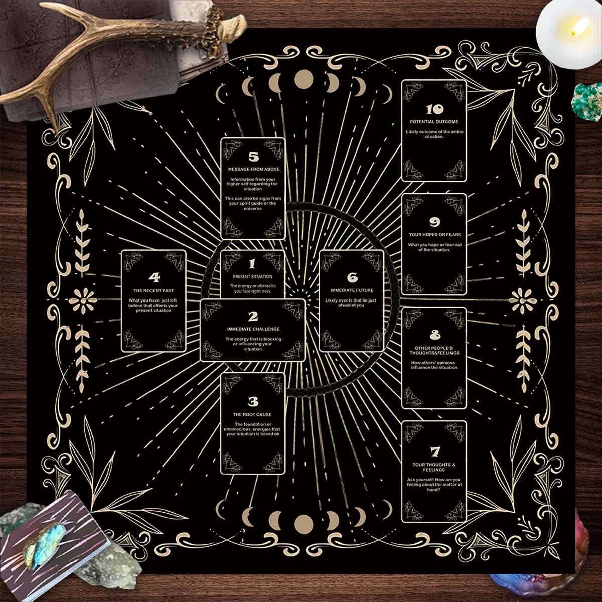 Celtic Cross Divination Altar Cloth Tarot Card Tablecloth Witch Sun & Moon Tarot Cloth For Witchy Gifts Home Decor Card Pad